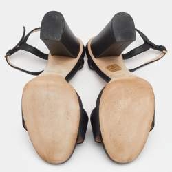 Pre Owned Gucci Black Leather Horsebit Ankle Strap Block Heel Sandals Size 38.5