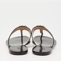 مملوكة مسبقًا Gucci Black Leather GG Thong Flat Sandals Size 38