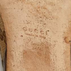 مملوكة مسبقًا حذاء باليرينا فلات غوتشي هورسبيت جلد وكانفاس جي جي بيج/بني مقاس 36