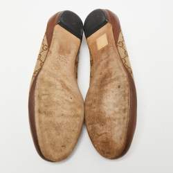 مملوكة مسبقًا حذاء باليرينا فلات غوتشي هورسبيت جلد وكانفاس جي جي بيج/بني مقاس 36