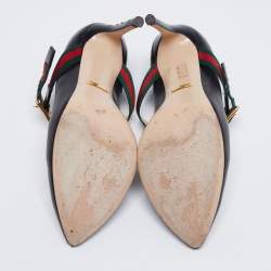 مملوكة مسبقًا حذاء كعب عالي غوتشي سيلفي جلد أسود مزين إبزيم مقاس 38