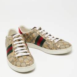 Pre Owned Gucci Beige GG Supreme Bee Print  Canvas Ace Low Top Sneakers Size 39.5