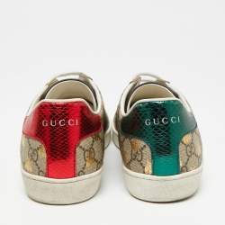 Pre Owned Gucci Beige GG Supreme Bee Print  Canvas Ace Low Top Sneakers Size 39.5