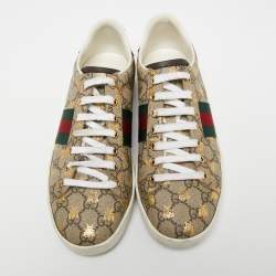 Pre Owned Gucci Beige GG Supreme Bee Print  Canvas Ace Low Top Sneakers Size 39.5