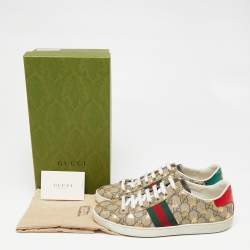 Pre Owned Gucci Beige GG Supreme Bee Print  Canvas Ace Low Top Sneakers Size 39.5