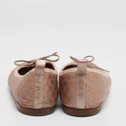 Gucci Metallic Rose Gold  Guccissima  Leather Bow Detail Ballet Flats Size 35
