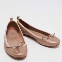 Gucci Metallic Rose Gold  Guccissima  Leather Bow Detail Ballet Flats Size 35