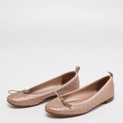 Gucci Metallic Rose Gold  Guccissima  Leather Bow Detail Ballet Flats Size 35