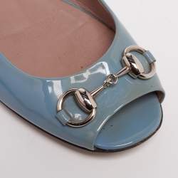 Gucci Grey Patent Leather Horsebit Peep Toe Ballet Flats Size 36.5