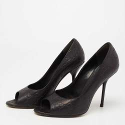 Gucci Black Guccissima Leather Open Toe Pumps Size 38