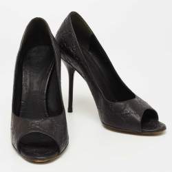 Gucci Black Guccissima Leather Open Toe Pumps Size 38