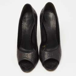 Gucci Black Guccissima Leather Open Toe Pumps Size 38