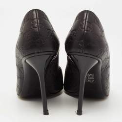 Gucci Black Guccissima Leather Open Toe Pumps Size 38