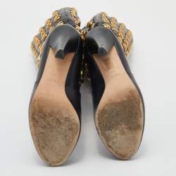 Pre Owned Gucci Black Leather Babouska Studded Mid Calf Length Boots Size 36