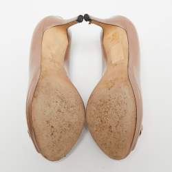 Pre Owned حذاء كعب عالي غوتشي نيو هوليوود هورسبيت جلد غوتشيسيما وردي لامع مقدمة مفتوحة مقاس 36