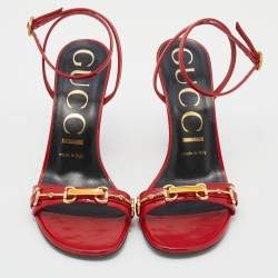 Pre Owned Gucci Red Leather Moorea Ankle Strap Sandals Size 37