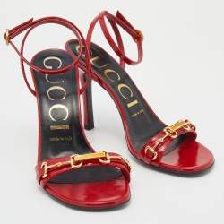 Pre Owned Gucci Red Leather Moorea Ankle Strap Sandals Size 37