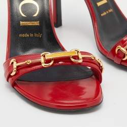 Pre Owned Gucci Red Leather Moorea Ankle Strap Sandals Size 37