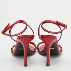 Pre Owned Gucci Red Leather Moorea Ankle Strap Sandals Size 37