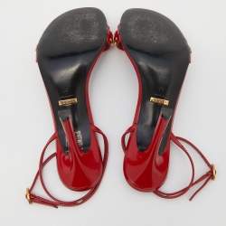 Pre Owned Gucci Red Leather Moorea Ankle Strap Sandals Size 37