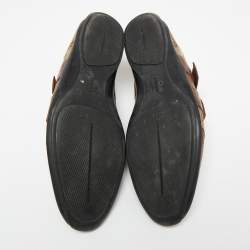 Gucci Brown/Beige Leather And GG Canvas Velcro Sneakers Size 45