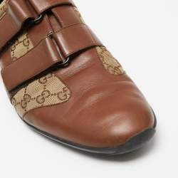 Gucci Brown/Beige Leather And GG Canvas Velcro Sneakers Size 45