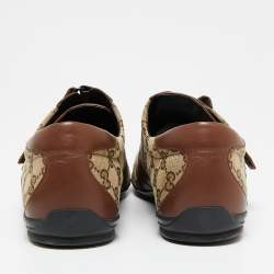 Gucci Brown/Beige Leather And GG Canvas Velcro Sneakers Size 45