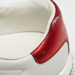 Pre Owned Gucci White Leather Crystal Studded Ace Lace Up Sneakers Size 35