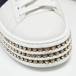 Pre Owned Gucci White Leather Crystal Studded Ace Lace Up Sneakers Size 35