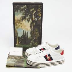 Pre Owned Gucci White Leather Crystal Studded Ace Lace Up Sneakers Size 35