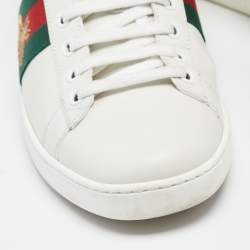 مملوكة مسبقًا Gucci White Leather And Python Embossed Web Ace Sneakers Size 38