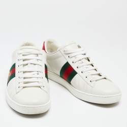 مملوكة مسبقًا Gucci White Leather And Python Embossed Web Ace Sneakers Size 38