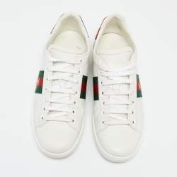 مملوكة مسبقًا Gucci White Leather And Python Embossed Web Ace Sneakers Size 38