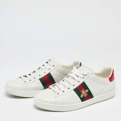 مملوكة مسبقًا Gucci White Leather And Python Embossed Web Ace Sneakers Size 38