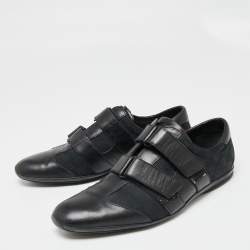 Gucci Black GG Canvas and Leather Double Velcro Strap Low Top Sneakers Size 44 