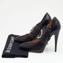 مملوكة مسبقًا Gucci Black Leather Elaisa Removable Crystal Embellished Bow Strap Pumps Size 37