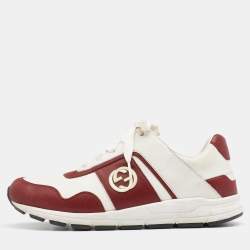 Gucci Red/White Leather Interlocking G Low Top Sneakers Size 37.5