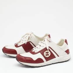 Gucci Red/White Leather Interlocking G Low Top Sneakers Size 37.5