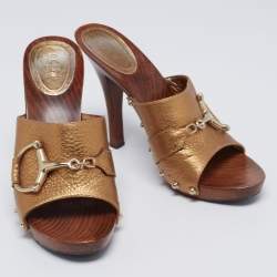 Pre Owned Gucci Copper Leather Icon Bit Clog Sandals Size 40