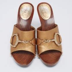 Pre Owned Gucci Copper Leather Icon Bit Clog Sandals Size 40