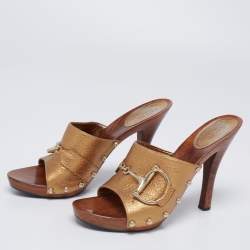 Pre Owned Gucci Copper Leather Icon Bit Clog Sandals Size 40