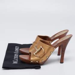 Pre Owned Gucci Copper Leather Icon Bit Clog Sandals Size 40