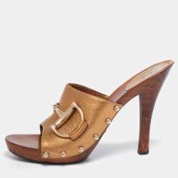 Pre Owned Gucci Copper Leather Icon Bit Clog Sandals Size 40