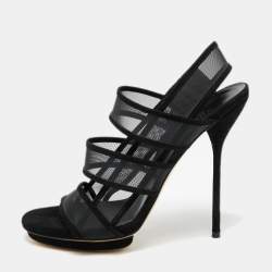 Gucci Black Suede and Mesh Betty Slingback Sandals Size 38.5