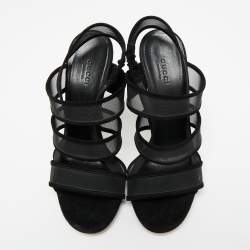 Gucci Black Suede and Mesh Betty Slingback Sandals Size 38.5