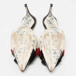 Pre Owned حذاء مولز غوتشي سلاي جان جلد أسود/ كريمي مزين فيونكة شريط ويب مقاس 36