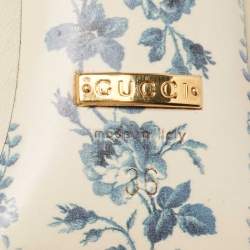 Pre Owned حذاء مولز غوتشي سلاي جان جلد أسود/ كريمي مزين فيونكة شريط ويب مقاس 36