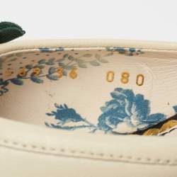 Pre Owned حذاء مولز غوتشي سلاي جان جلد أسود/ كريمي مزين فيونكة شريط ويب مقاس 36