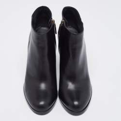 Pre Owned Gucci Black Leather Block Heel Ankle Boots Size 38.5
