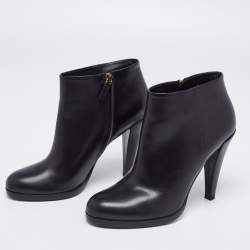 Pre Owned Gucci Black Leather Block Heel Ankle Boots Size 38.5